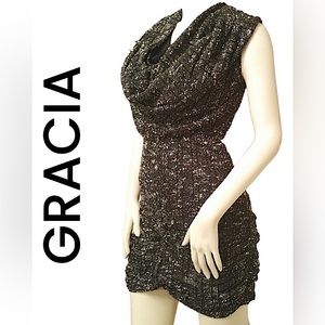 NWT Gracia Designer Tweed Scarf Dress Size S